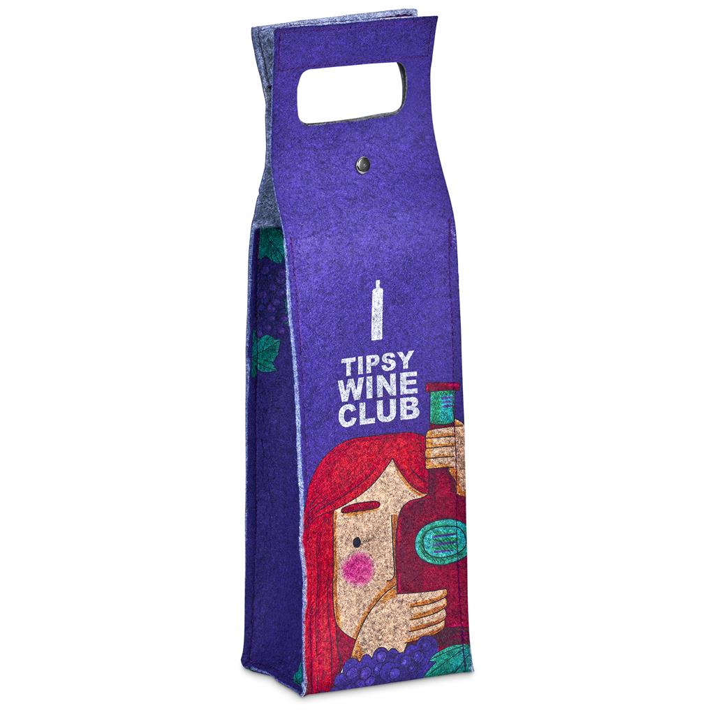 Pre-Printed Sample Hoppla Velto RPET Felt Single Wine Carrier