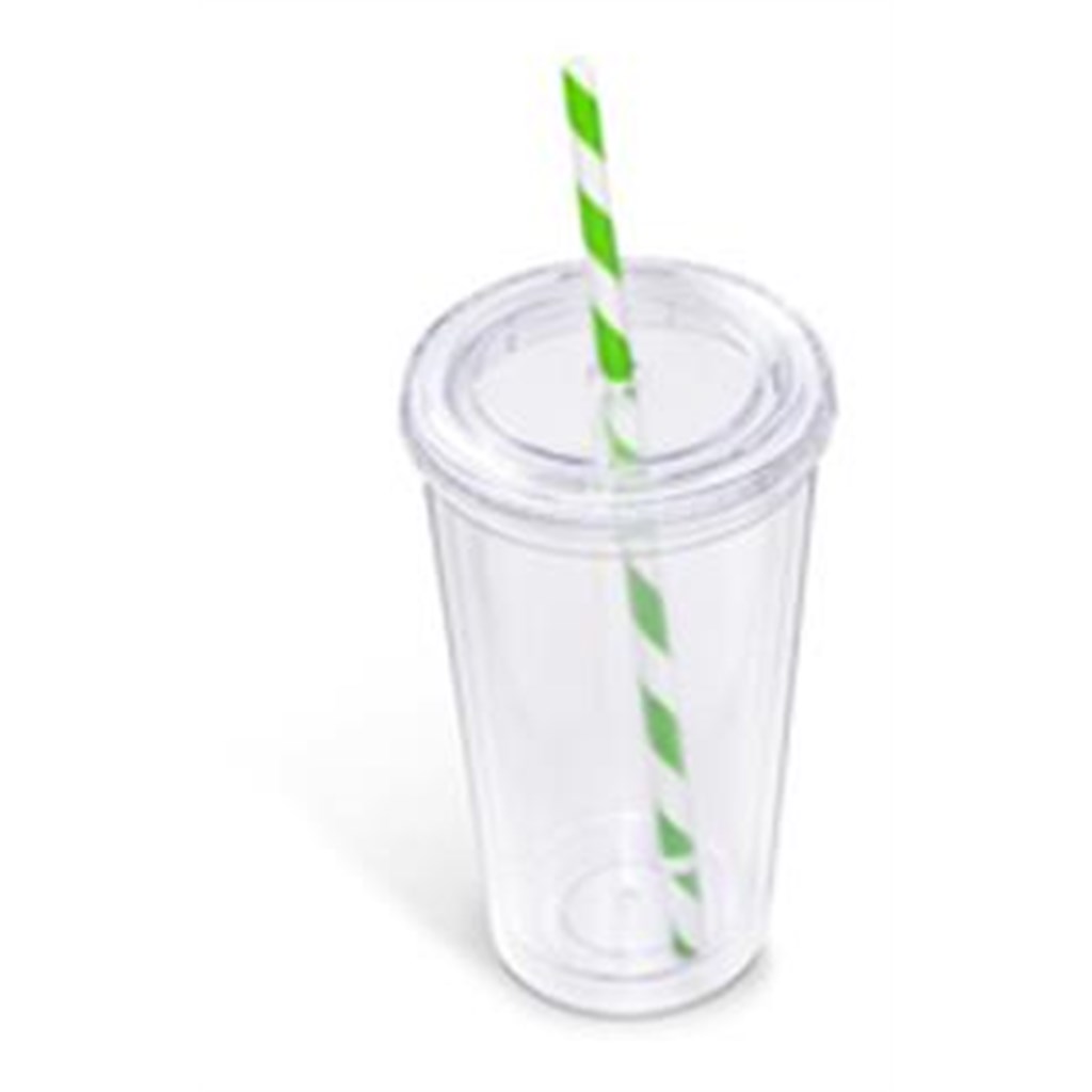 Malibu Double-Wall Plastic Tumbler & Straw - 470ml - Lime - Image 2