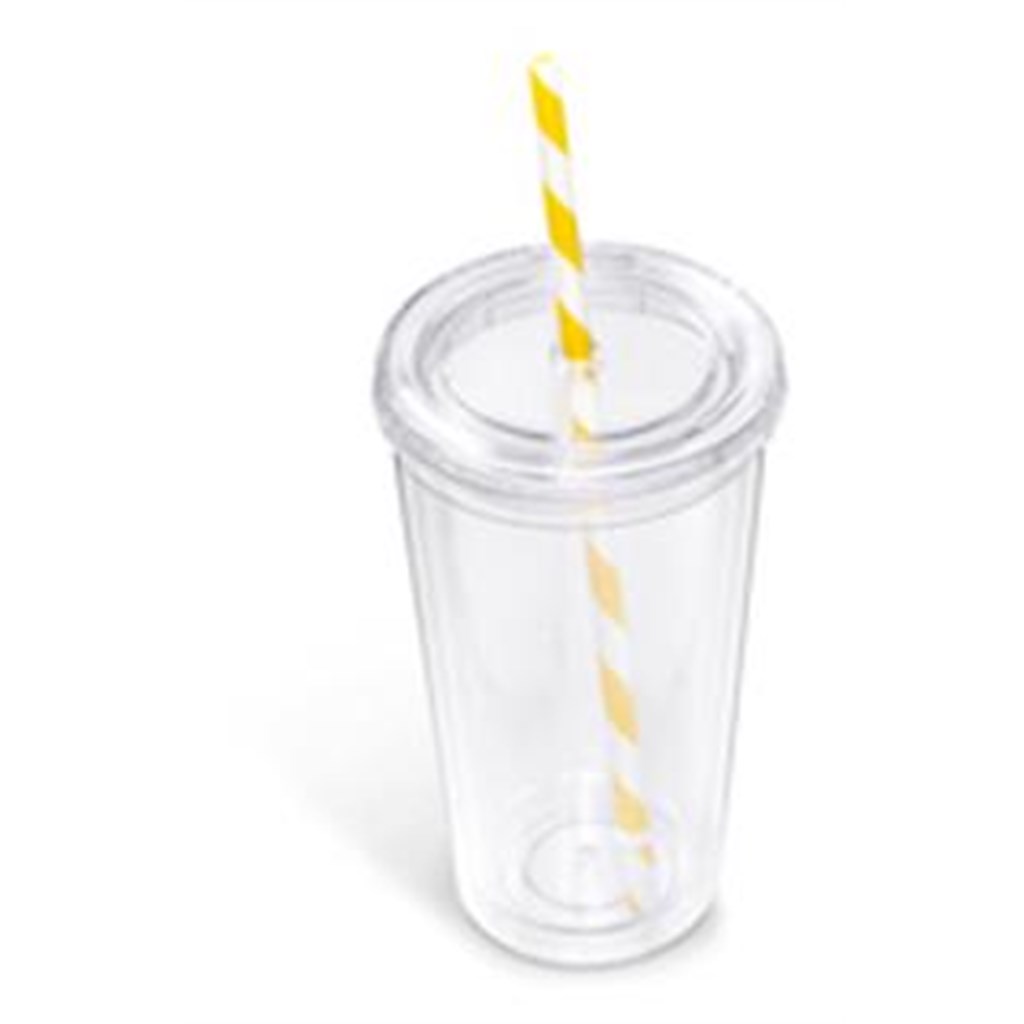 Malibu Double-Wall Plastic Tumbler & Straw - 470ml - Yellow - Image 2