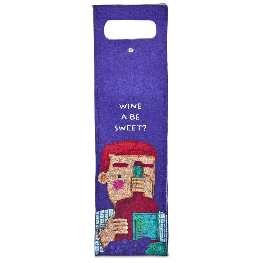 Pre-Printed Sample Hoppla Velto RPET Felt Single Wine Carrier - Image 2