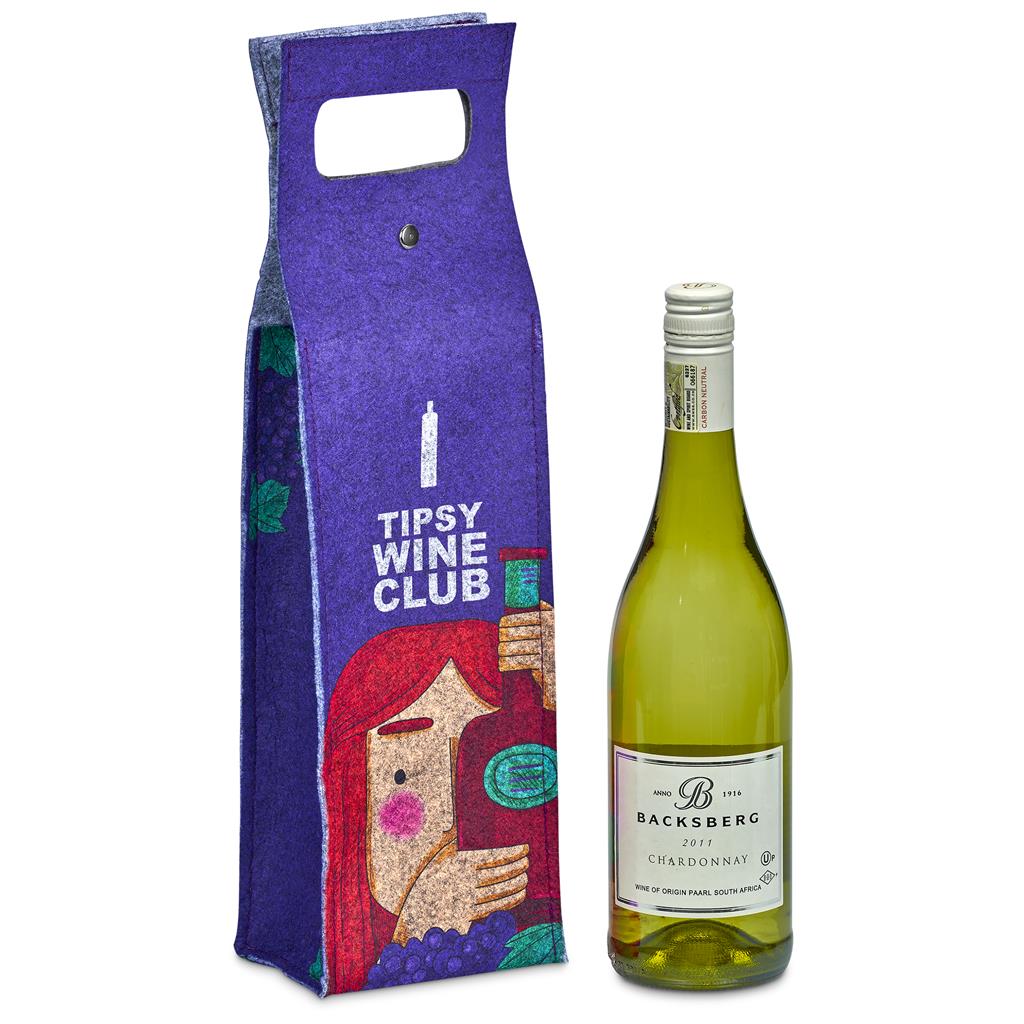 Pre-Printed Sample Hoppla Velto RPET Felt Single Wine Carrier - Image 4